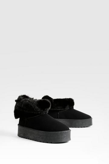 Fur Trim Platform Mini Cozy Boots black