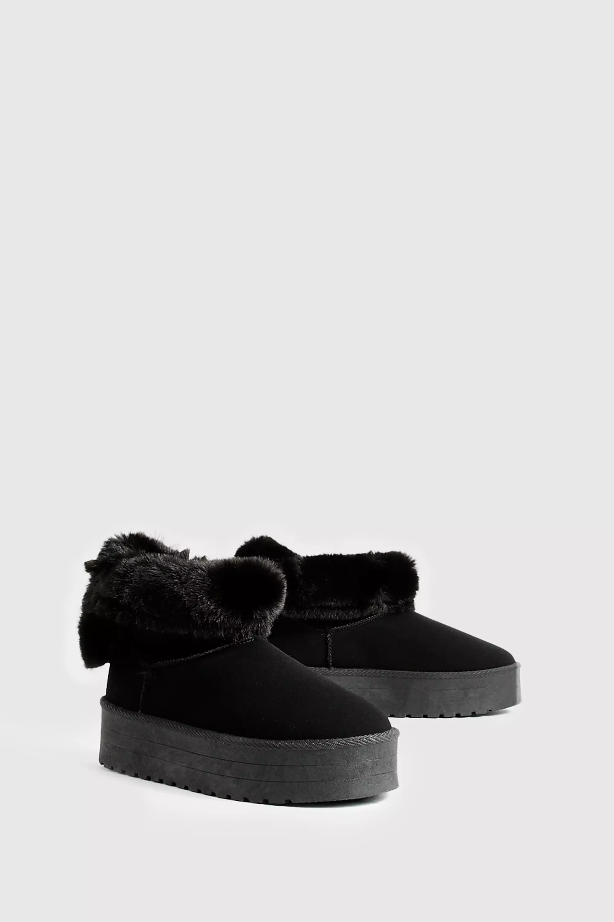 Black Fur Trim Platform Mini Cosy Boots      alternative image