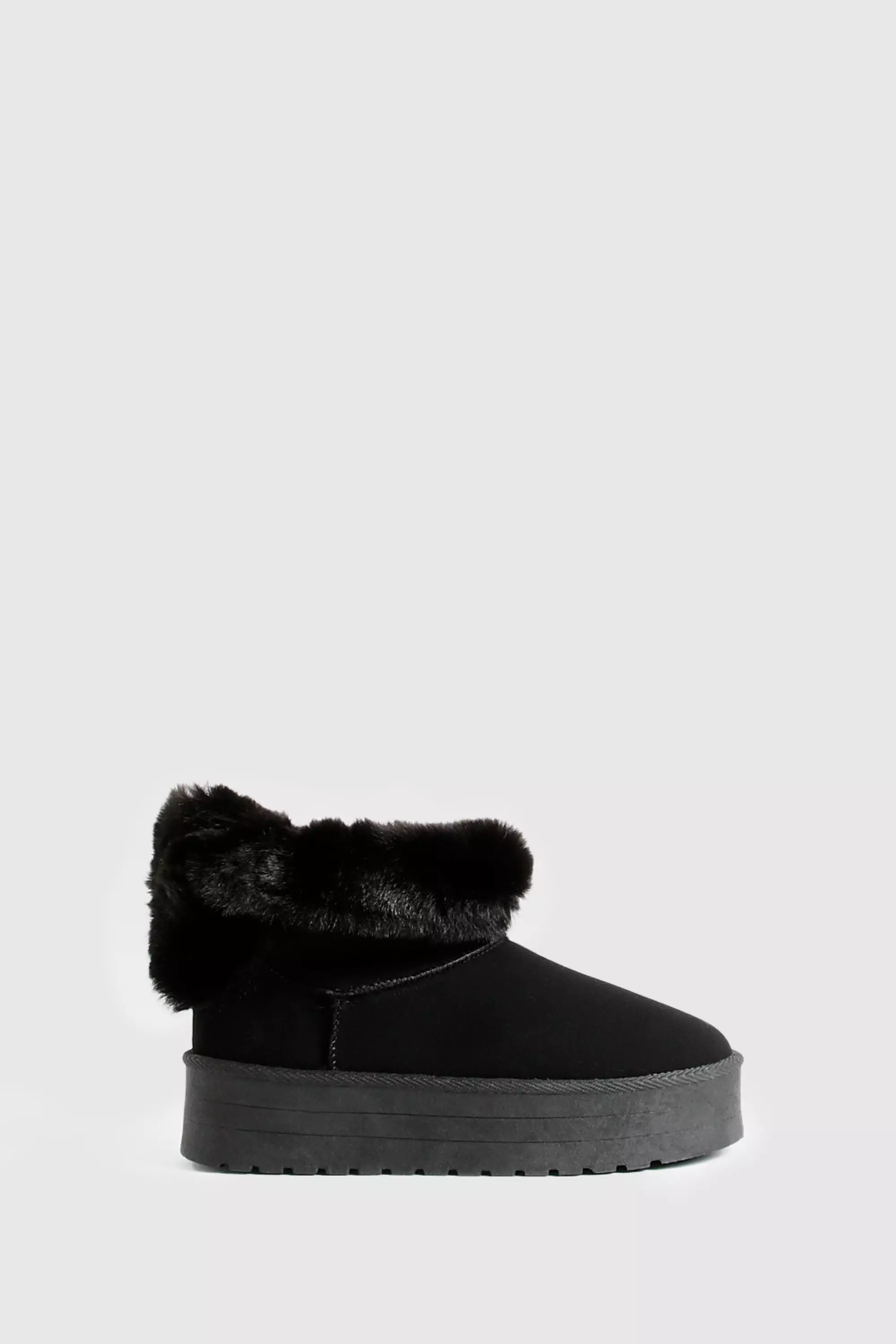 Black Fur Trim Platform Mini Cosy Boots      alternative image