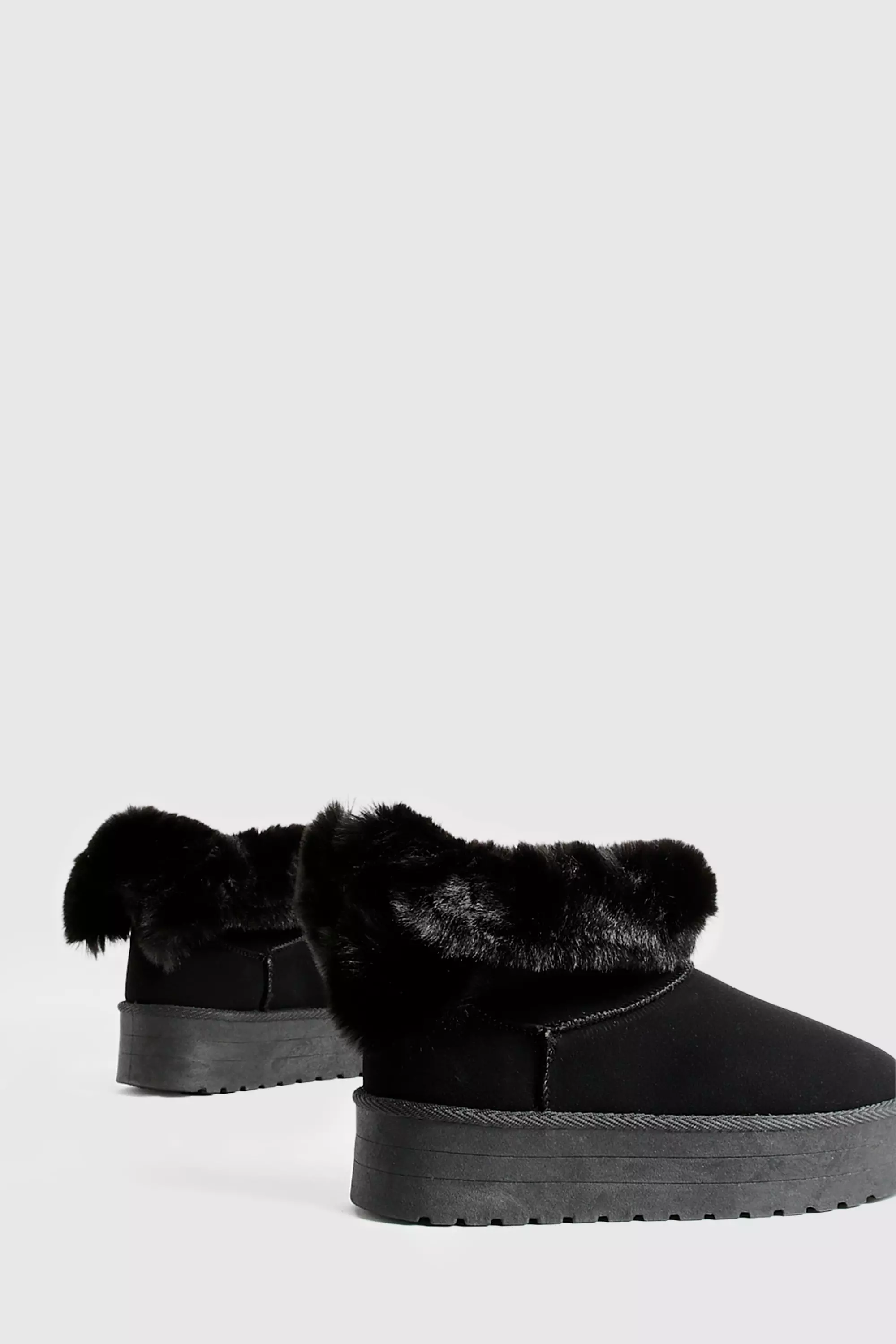 Black Fur Trim Platform Mini Cosy Boots      alternative image