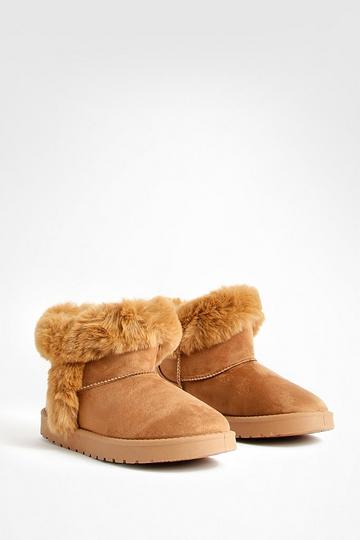 Fur Trim Mini Cosy Boots camel