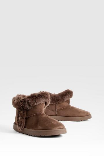 Fur Trim Mini Cozy Boots chocolate