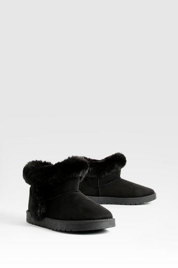 Fur Trim Mini Cozy Boots black
