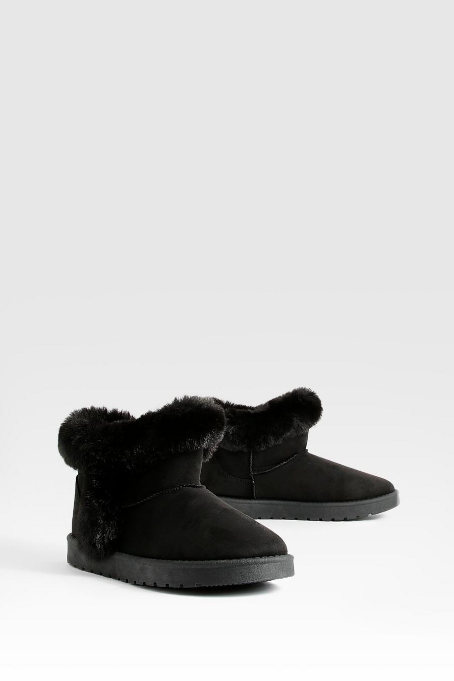 Black Fur Trim Mini Cosy Boots  