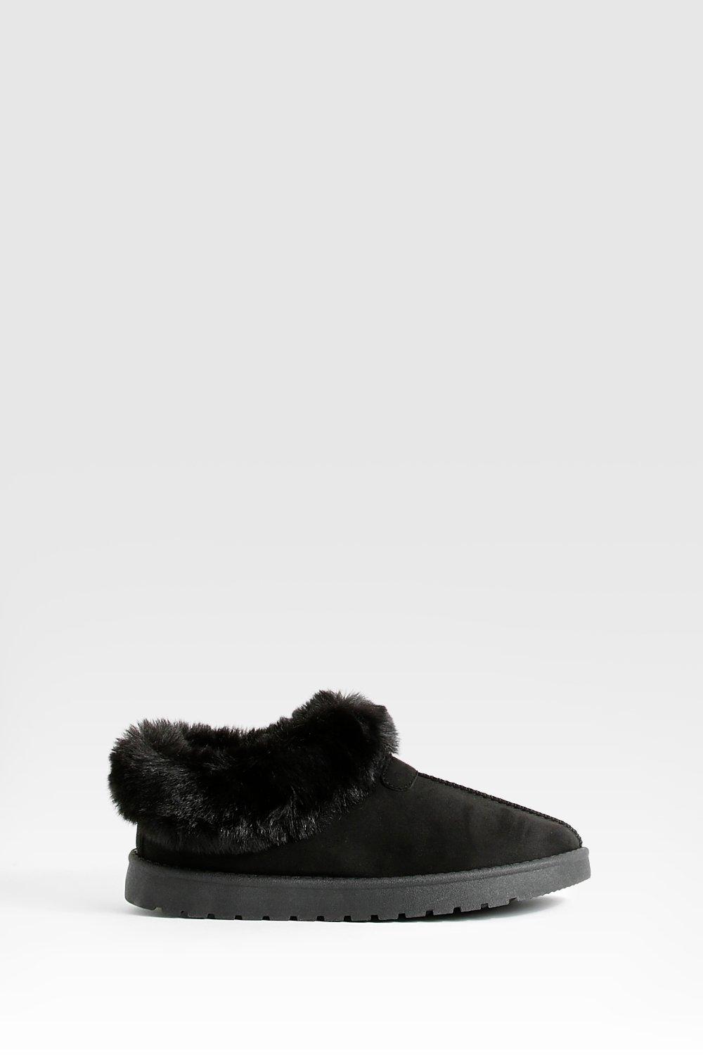 Fur Trim Cozy Mules