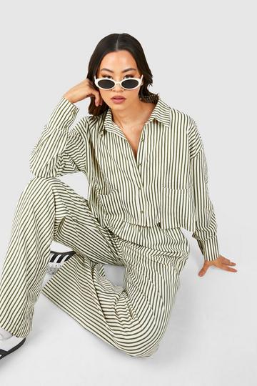 Tall Pinstripe Contrast Waist Band Pants green