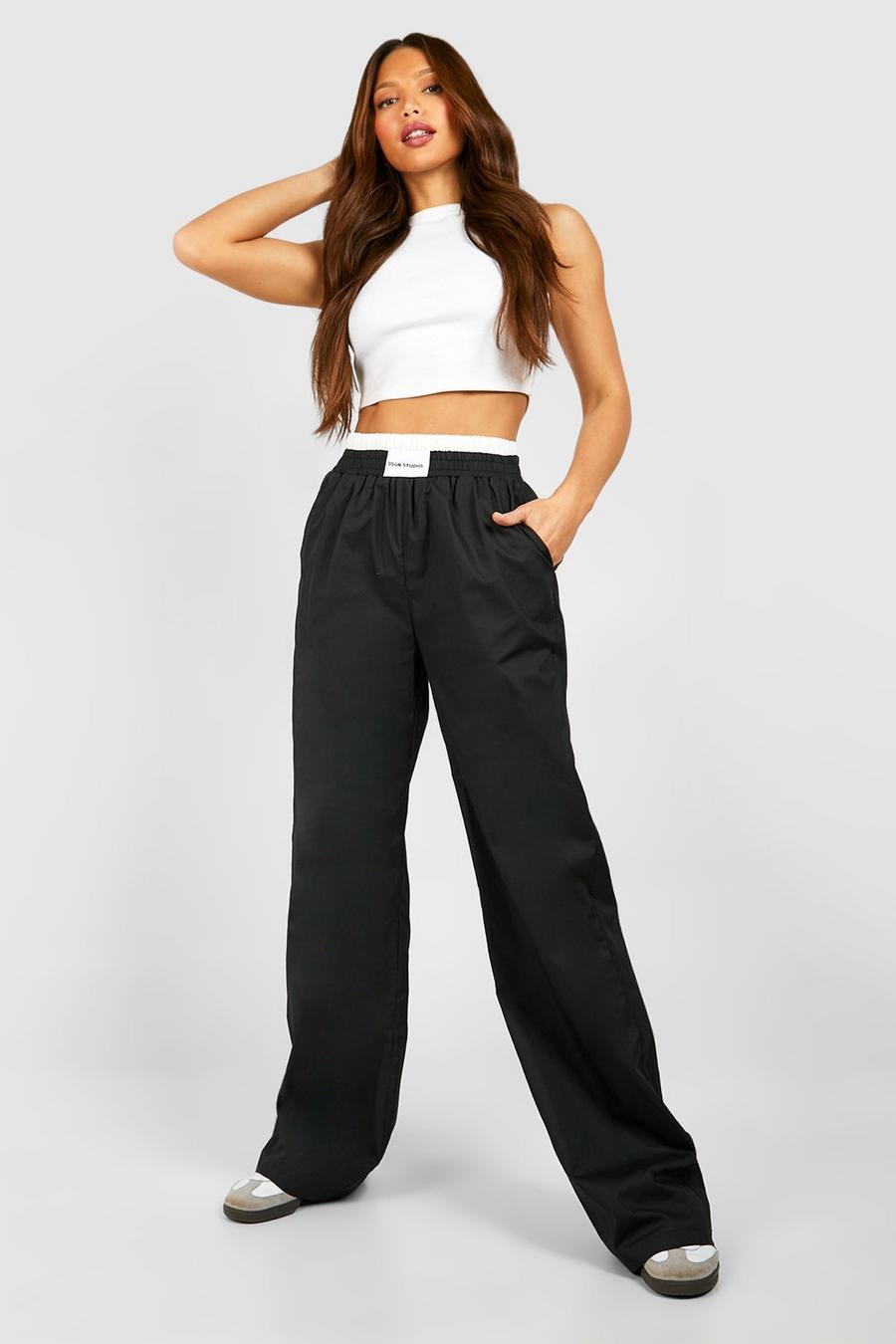 Black Tall Contrast Waistband Detail Pants image number 1