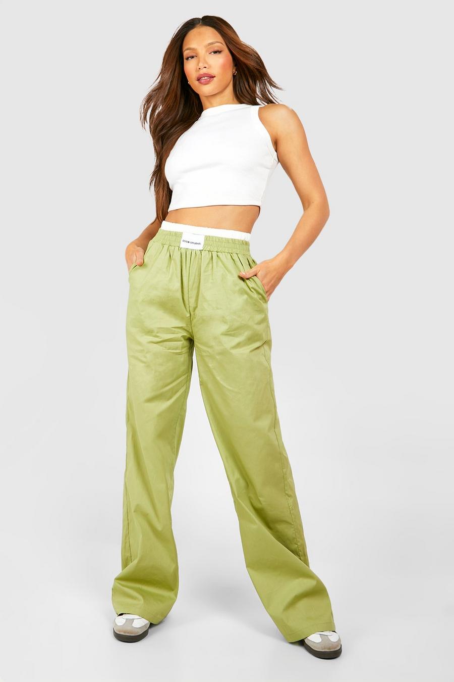 Pantaloni Tall con fascia in vita a contrasto, Green image number 1