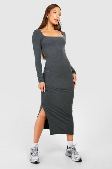 Tall Two Tone Rib Square Neck Midaxi Dress black