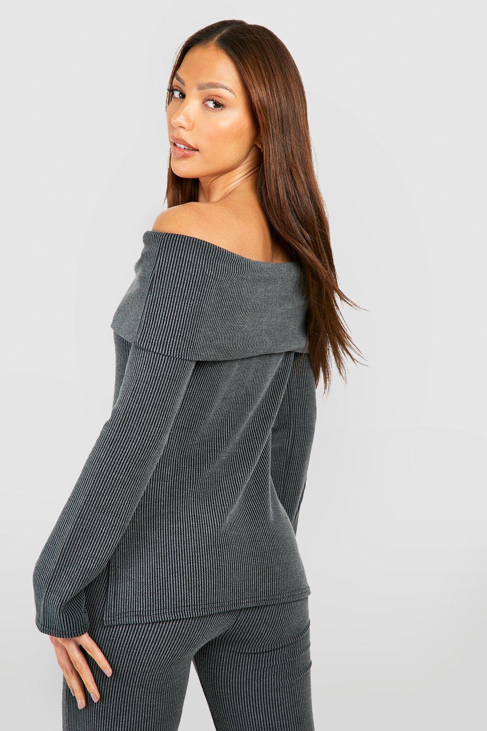 Tall Two Tone Rib Longline Bardot Top boohoo