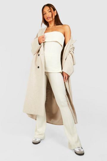 Cream White Tall Soft Rib Flare Trousers