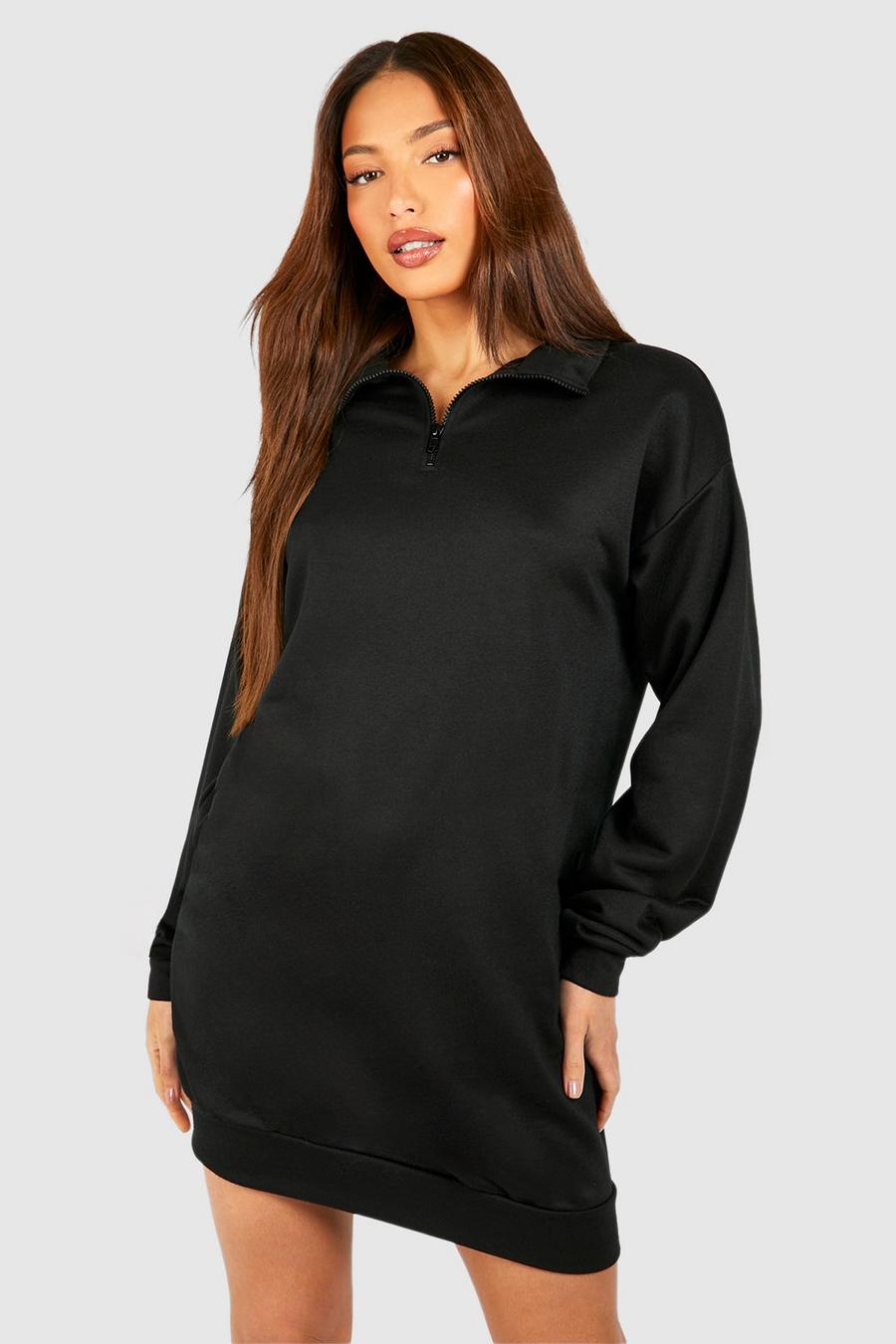 Tall Oversize Sweatshirt-Kleid mit halbem Reißverschluss, Black image number 1