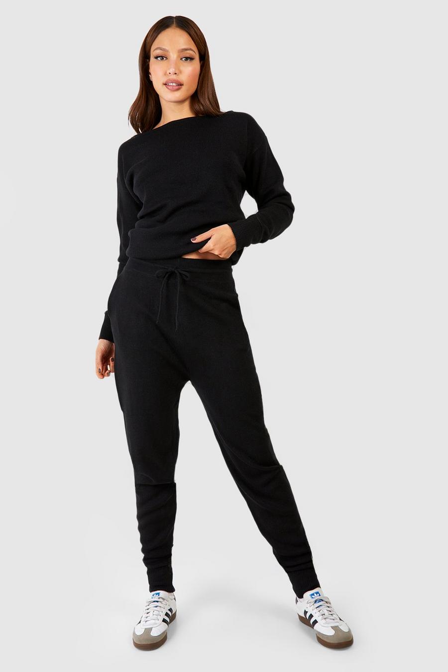 Black Tall Knitted Boat Neck Sweater & Jogger Set