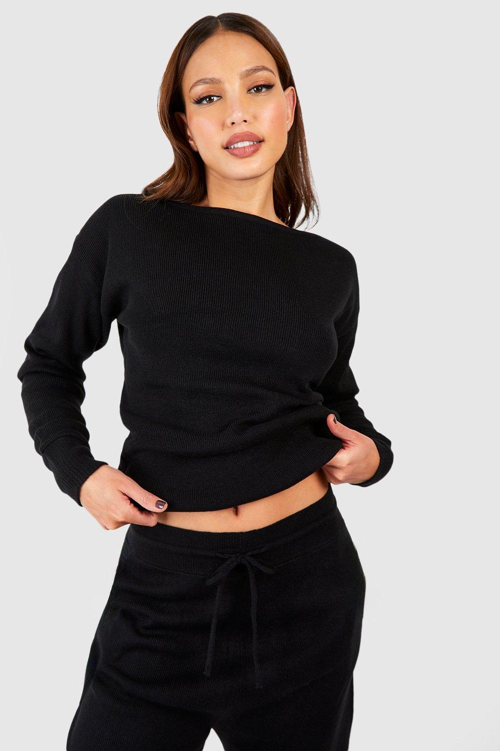 Black slash hotsell neck jumper