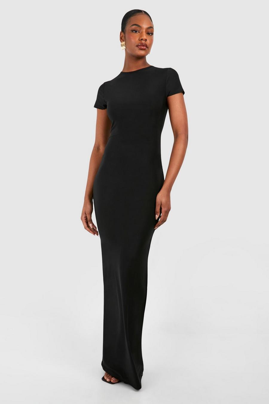 Black Tall Slinky Cap Sleeve Maxi Dress image number 1