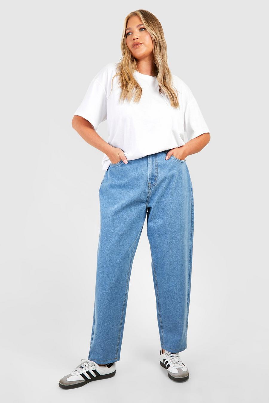 Plus Basic Mom-Jeans mit hohem Bund, Light blue