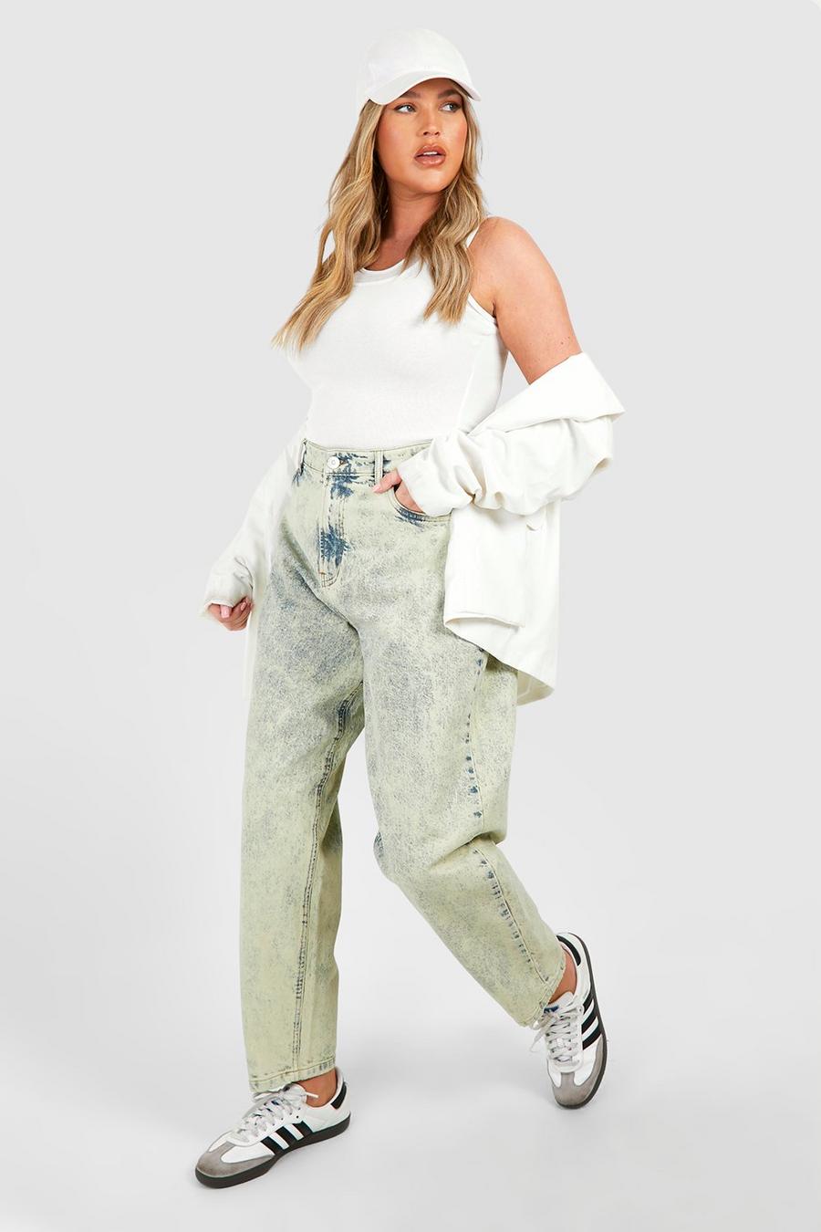 Vintage wash Plus Basic Högmidjade mom jeans