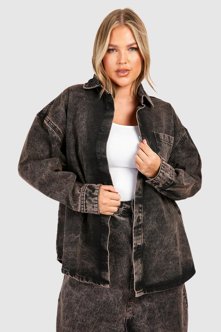 Camicia in denim Plus Size Basic oversize, Brown image number 1