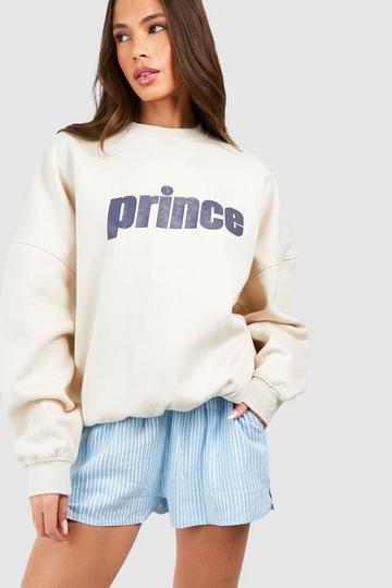 Stone Beige Prince Printed Oversized Sweatshirt