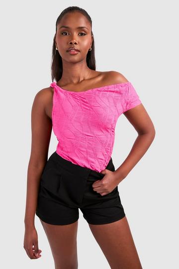 Textured Drape Asymmetric Top pink