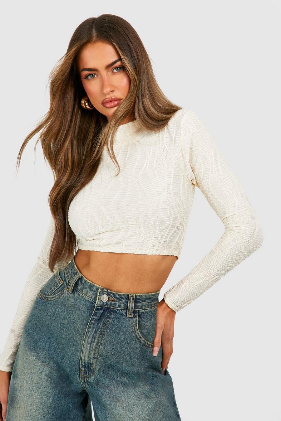Stone Textured High Neck Long Sleeve Top