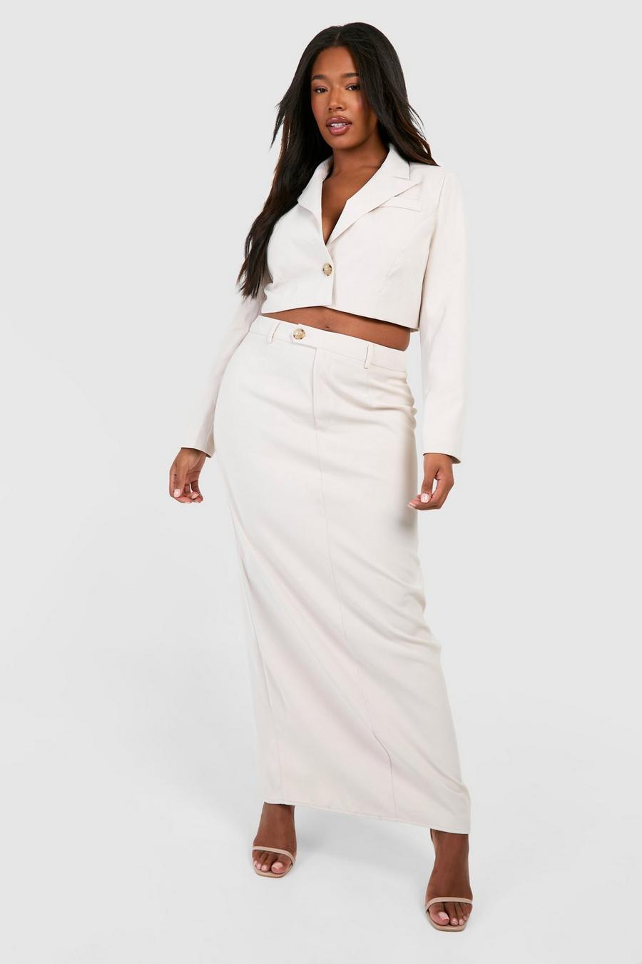 Ecru white Plus Column Split Back Maxi Skirt