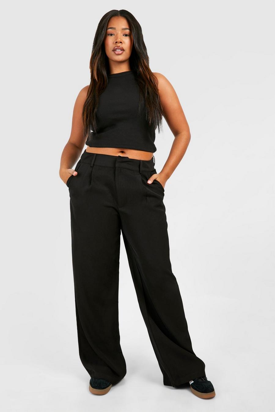 Black Plus Pleat Front Wide Leg Tailored Trousers image number 1