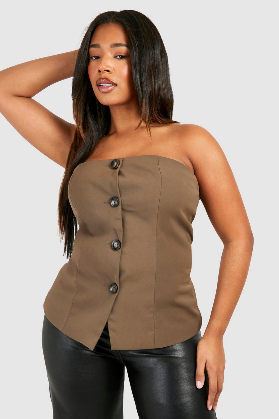 Chocolate Plus Mock Horn Button Front Bandeau Waiscoat image number 1