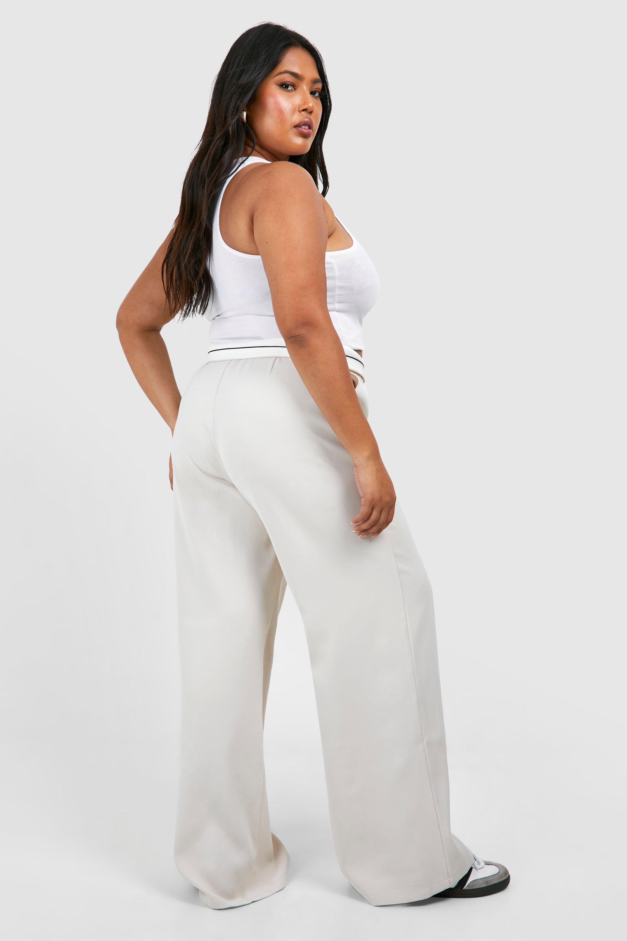 Plus Contrast Waistband Wide Leg Dress Pants