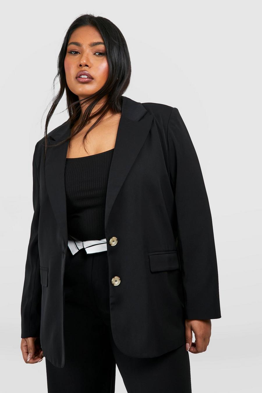 Black Plus Single Breasted Relaxed Fit Tailored Blazer image number 1