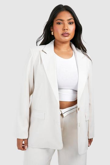 Ecru White Plus Single Breasted Relaxed Fit Tailored Blazer
