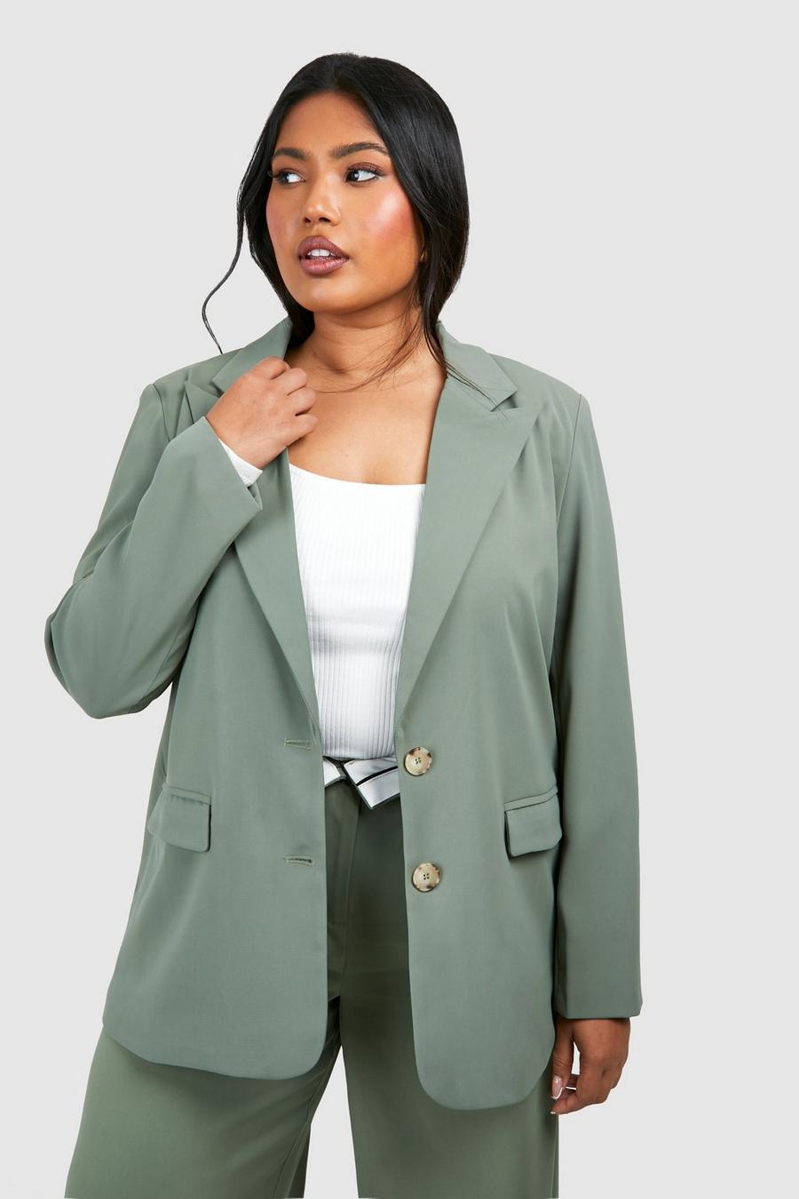 Khaki Plus Single Breasted Relaxed Fit Tailored Blazer