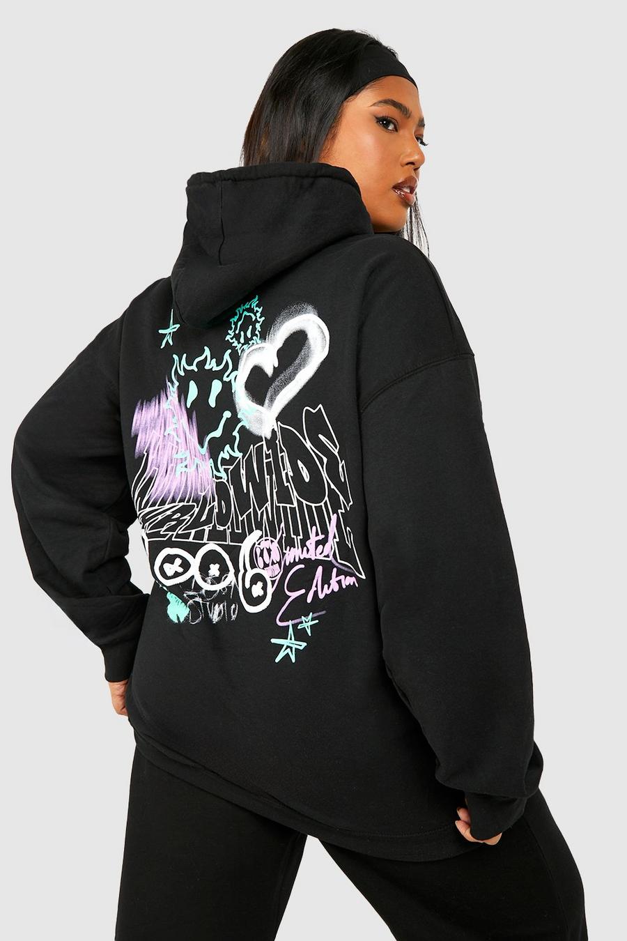 Black Plus Worldwide Limited Edition Hoodie med graffititryck image number 1