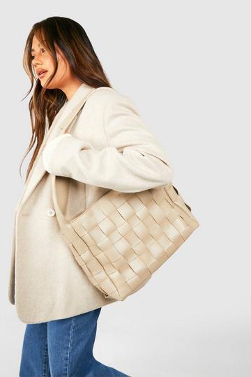 Woven Detail Tote Bag cream