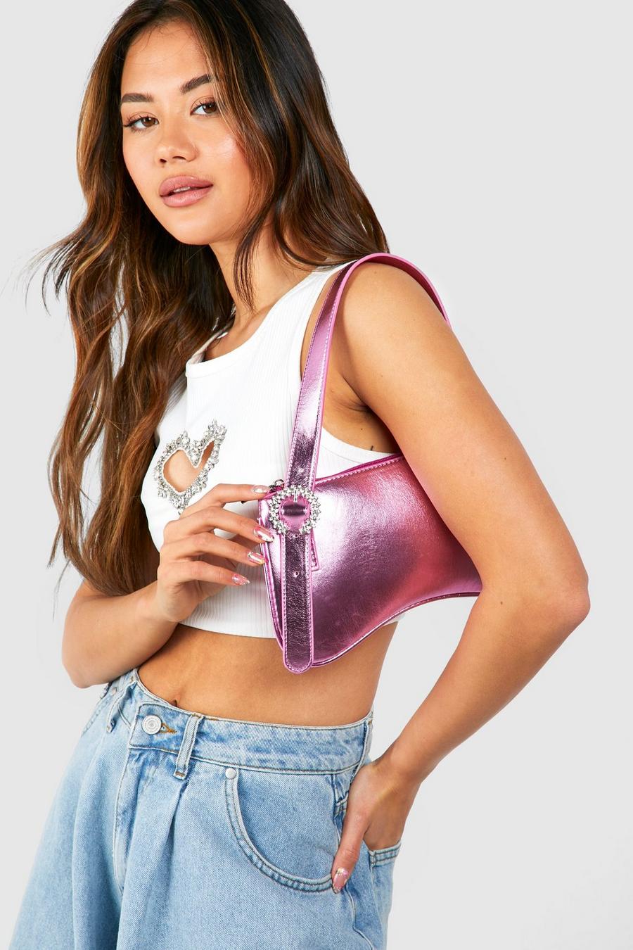 Pink Rhinestone Buckle Shoulder Bag