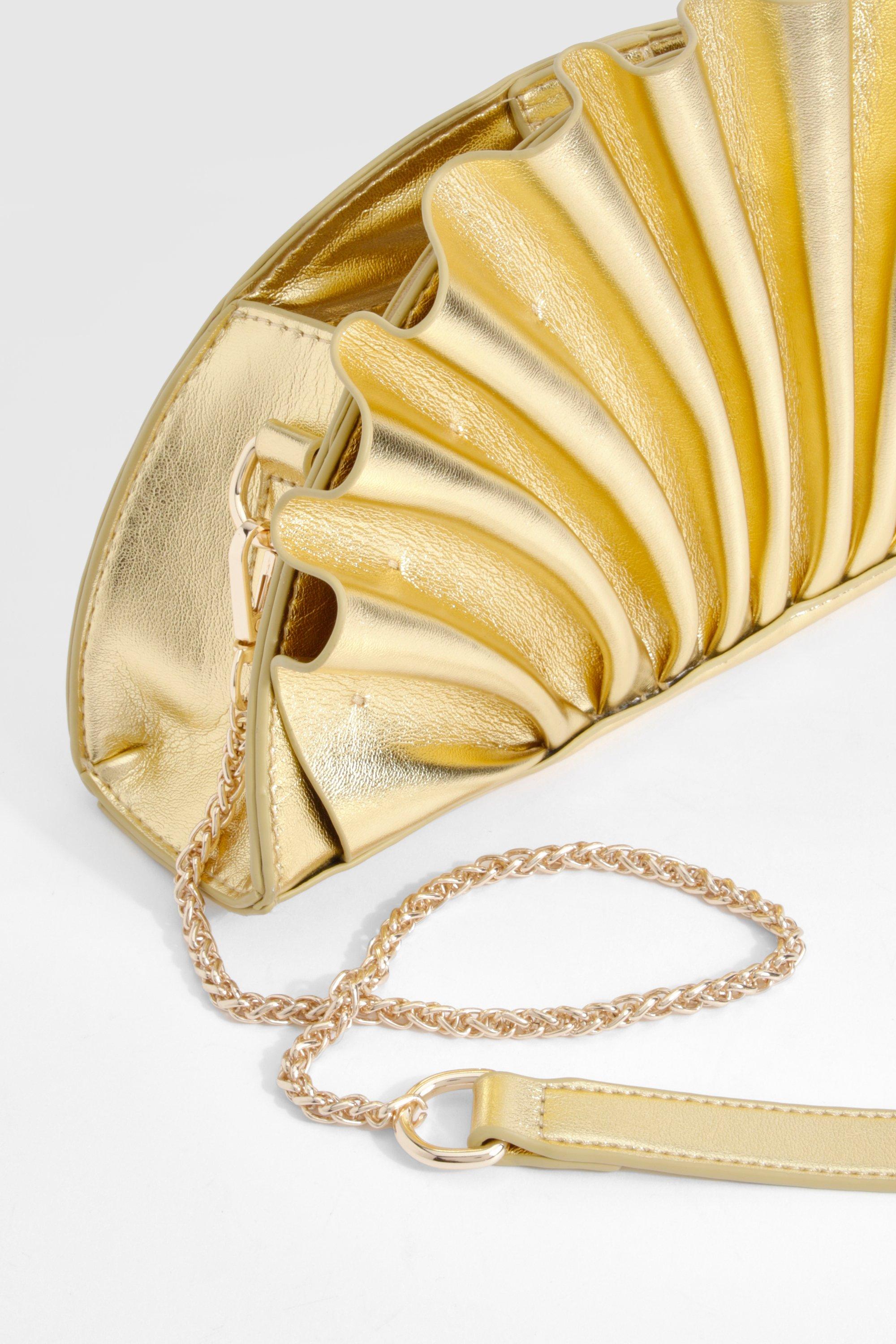 Gold shell clutch on sale