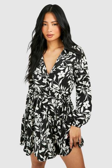 Petite Mono Floral Skater Shirt Dress floral