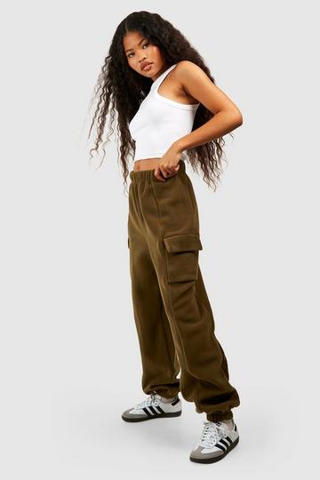 Olive Green Petite Fleece Cuffed Cargo Jogger