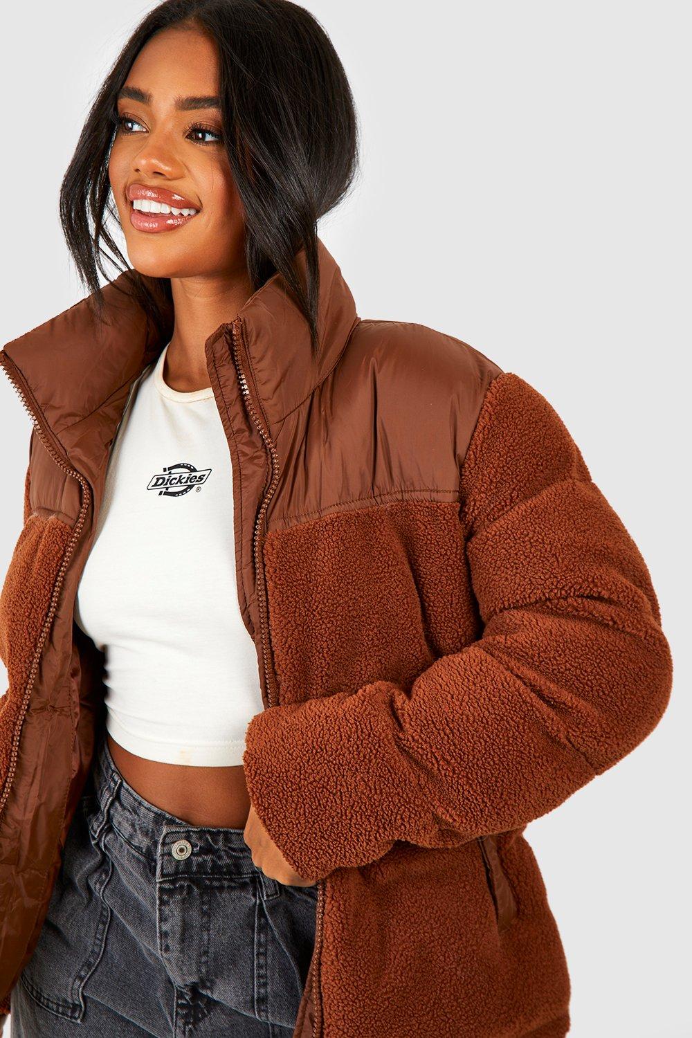 Sport puffer borg crop jacket sale