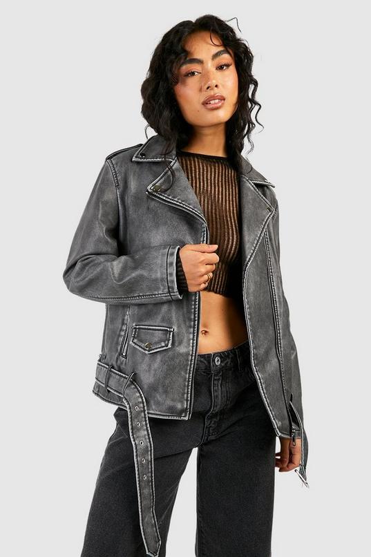 boohoo Oversized Washed Faux Leather Biker Jacket