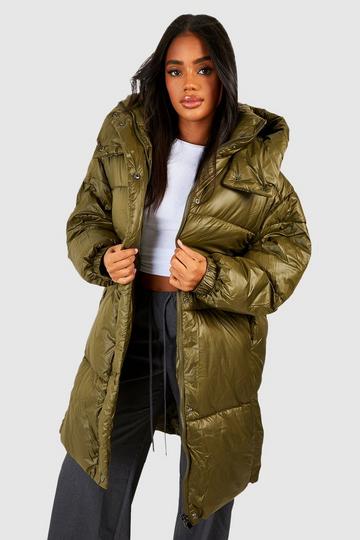 Khaki Oversized Longline Puffer Jacket