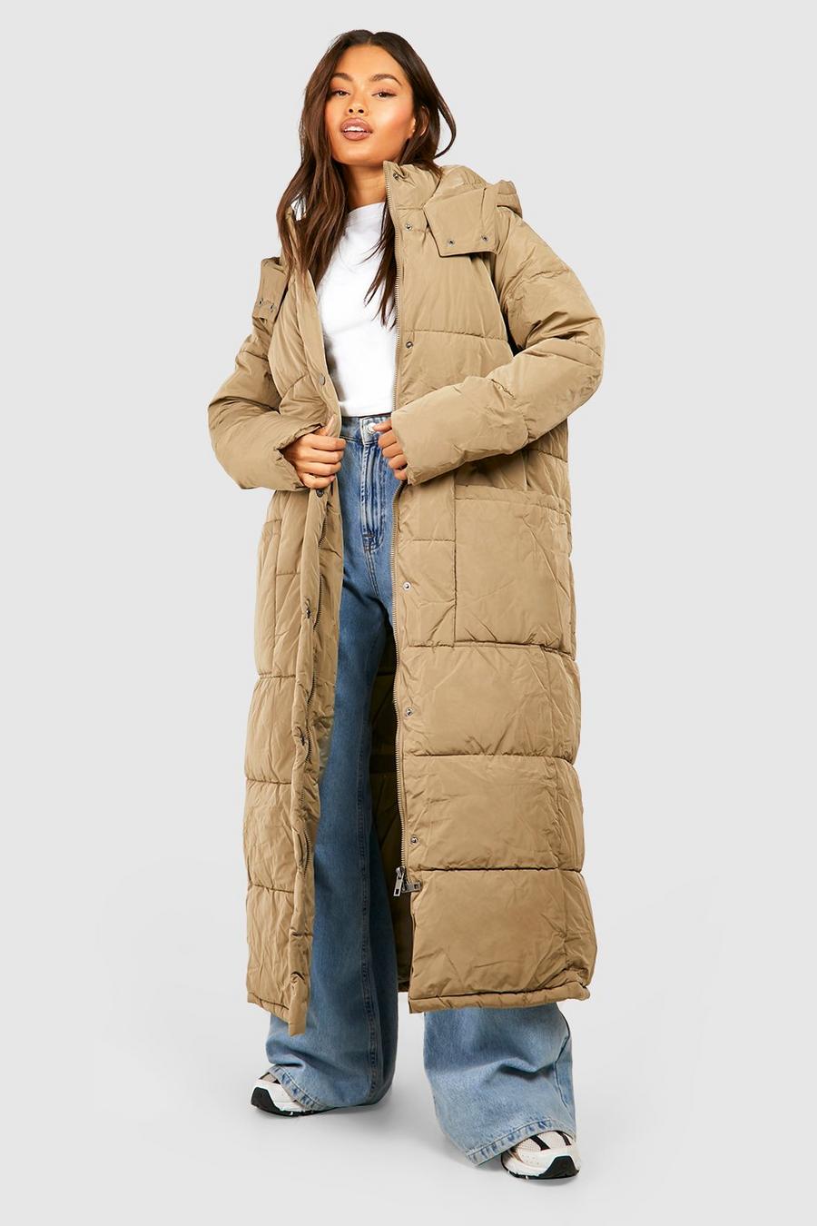 Khaki Oversized Maxi Puffer Coat