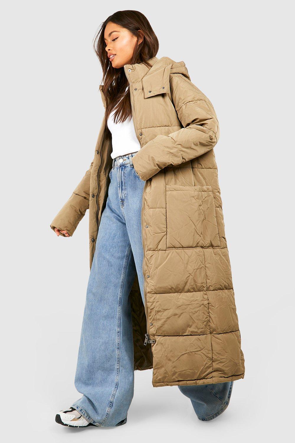 Stone maxi hooded store puffer