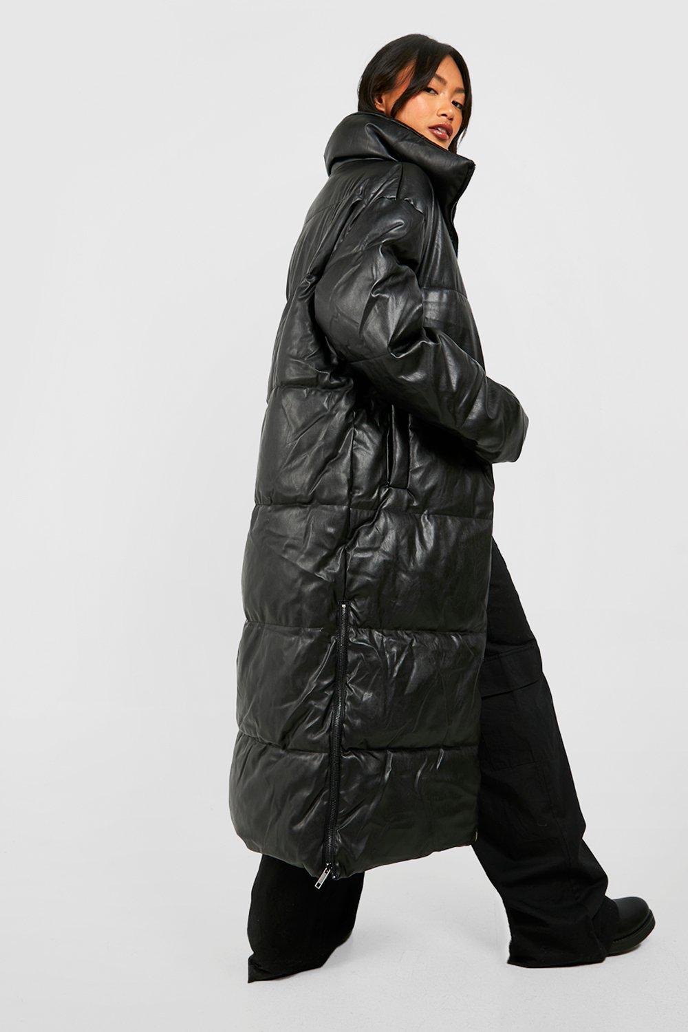 Boohoo longline padded coat sale with hood in black