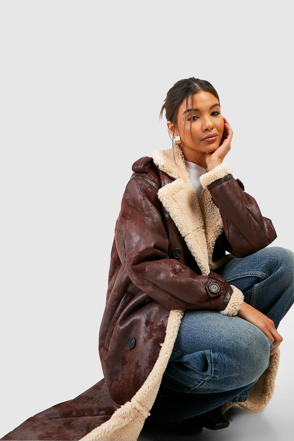 Faux Fur Longline Aviator Jacket boohoo NO