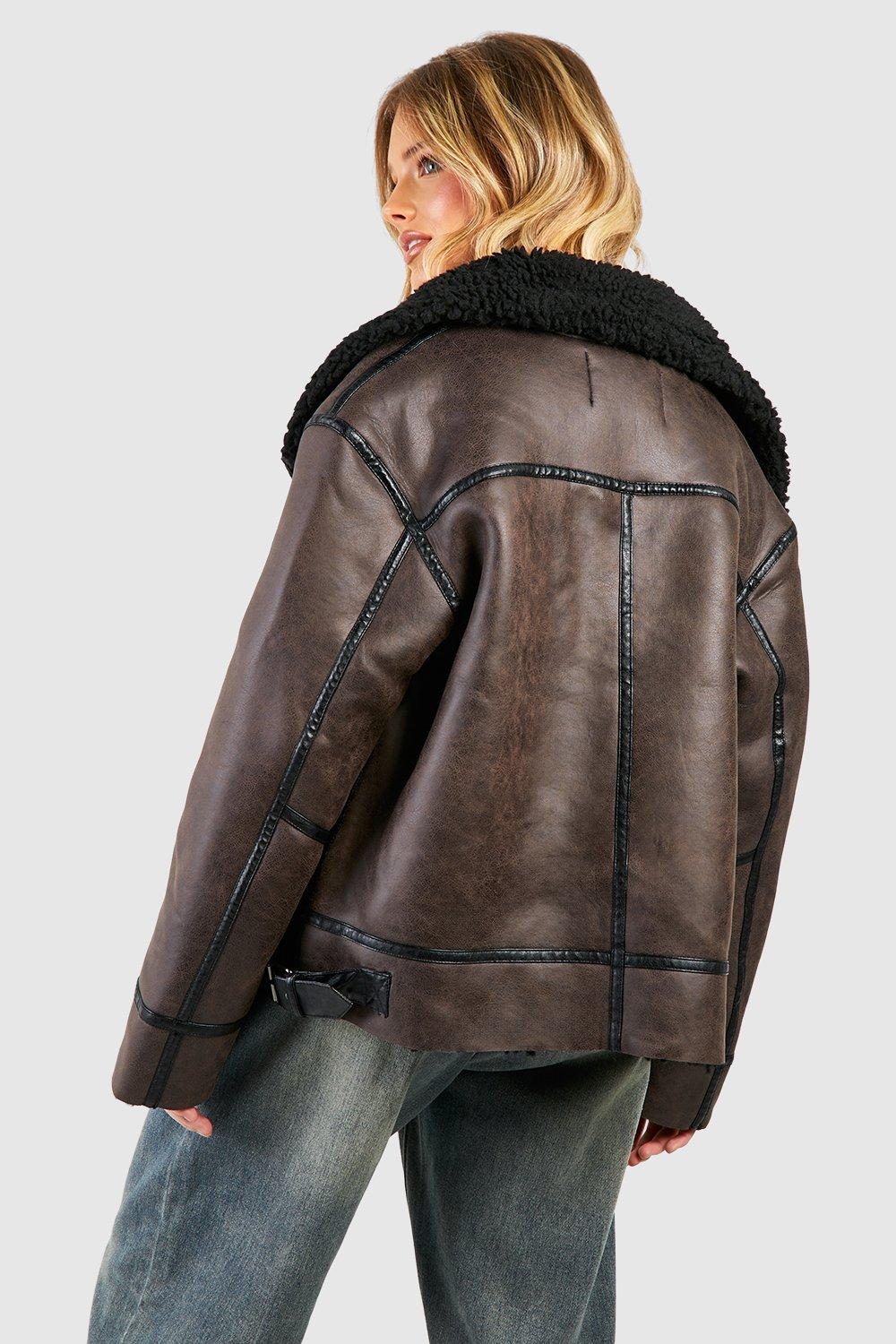 Warehouse faux 2024 leather aviator jacket