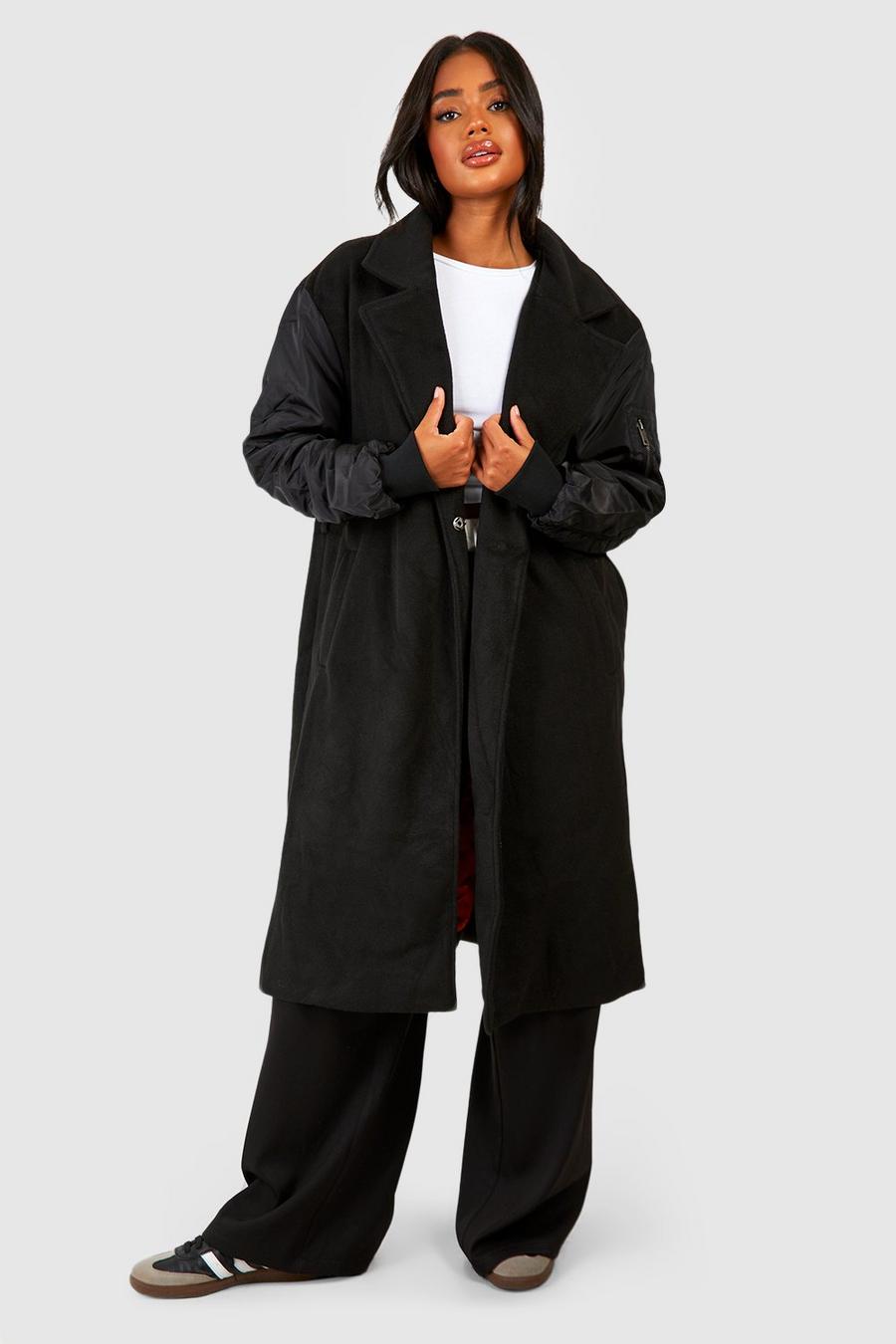 Black Bomber Sleeve Belted Maxi Coat  image number 1