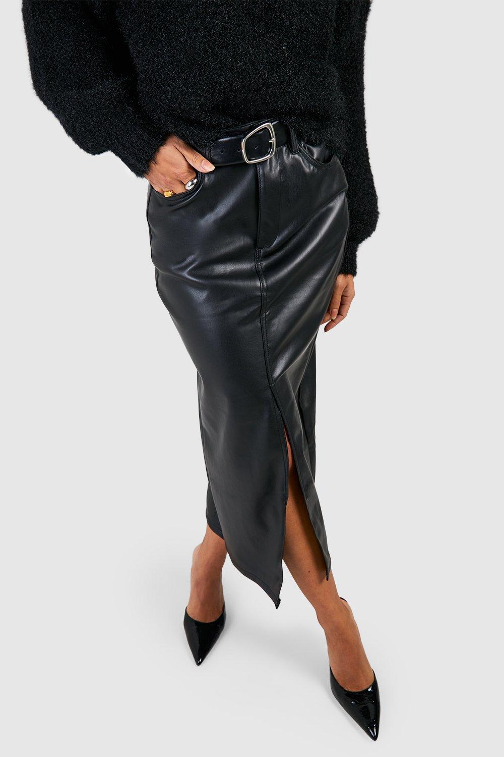 Black leather pencil skirt boohoo best sale