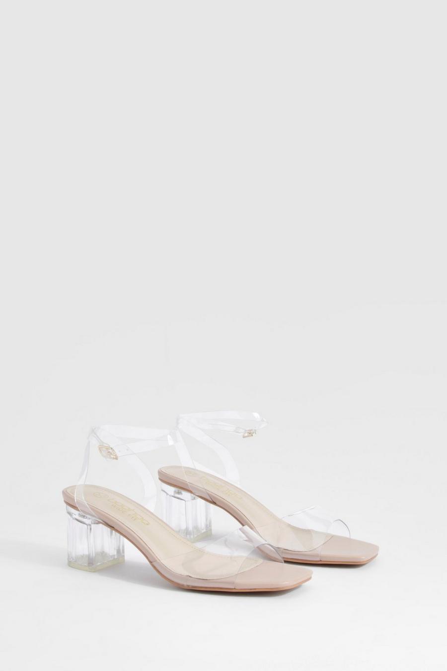 Nude Wide Fit Clear Low Block Heels image number 1