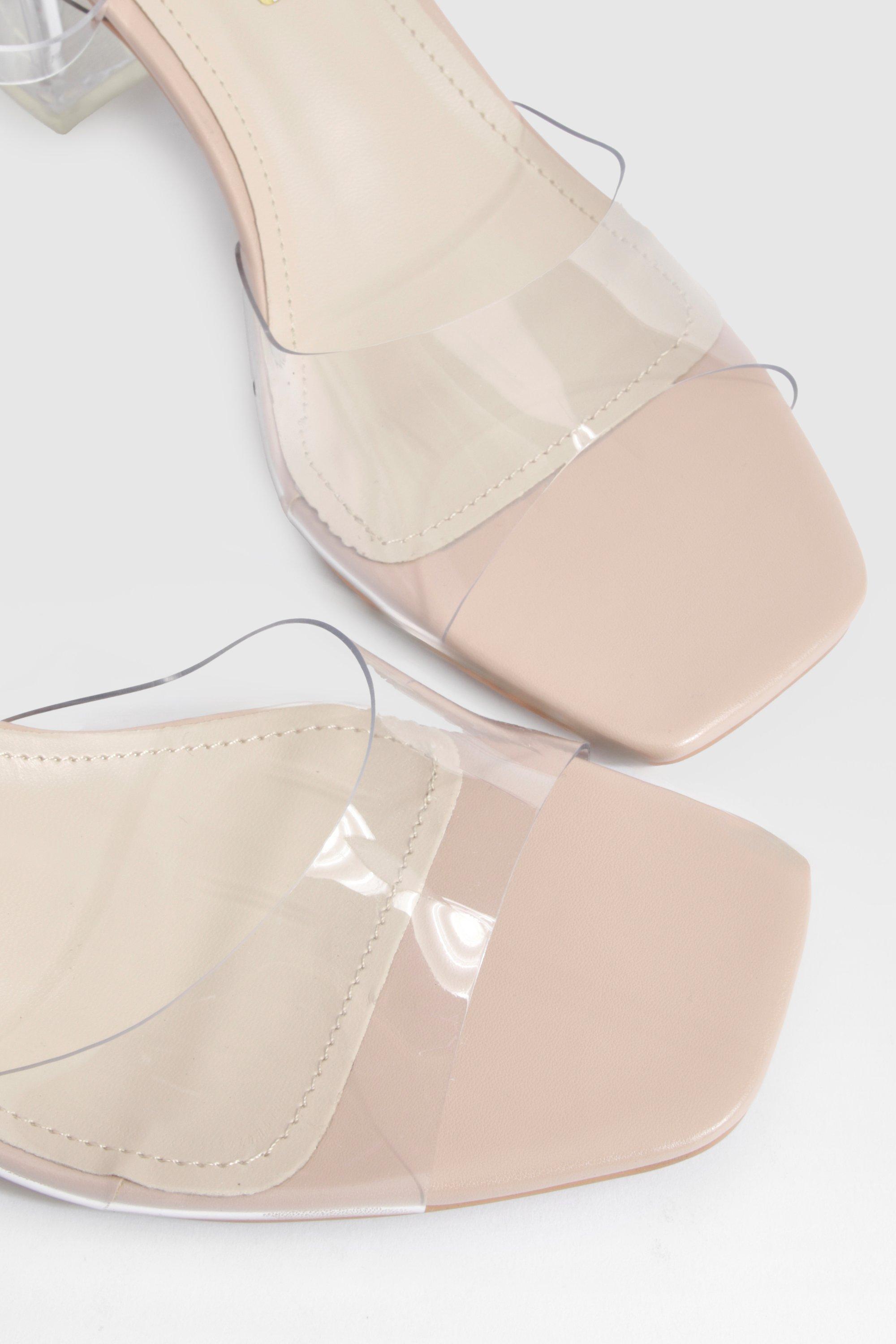 Boohoo Women s Wide Fit Clear Low Block Heels Nude